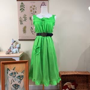 Vintage Green Polka Dot Heart Pocket Sleep Dress Cottagecore Prairie Cutecore 1X